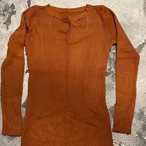 Rust Long Sleeve Ribbed Top
